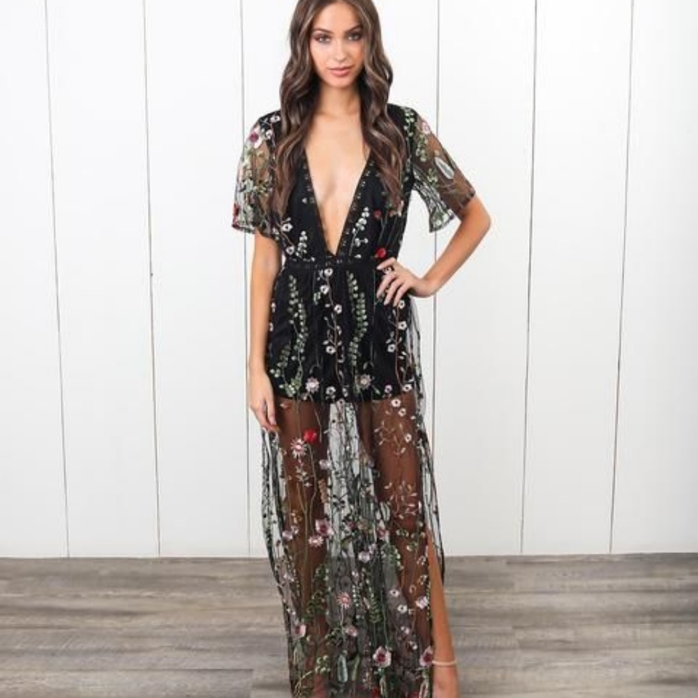 Growing Garden Maxi Romper VICI Black, Medium, NEW